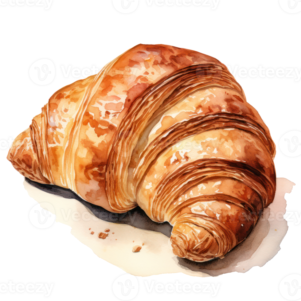 Watercolor croissant isolated. Illustration AI Generative png