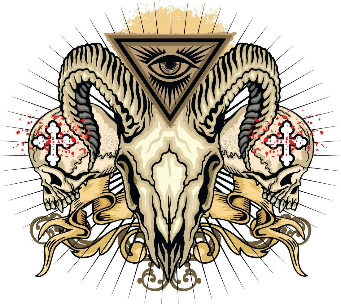 Gothic sign with ram skull, grunge vintage design t shirts vector