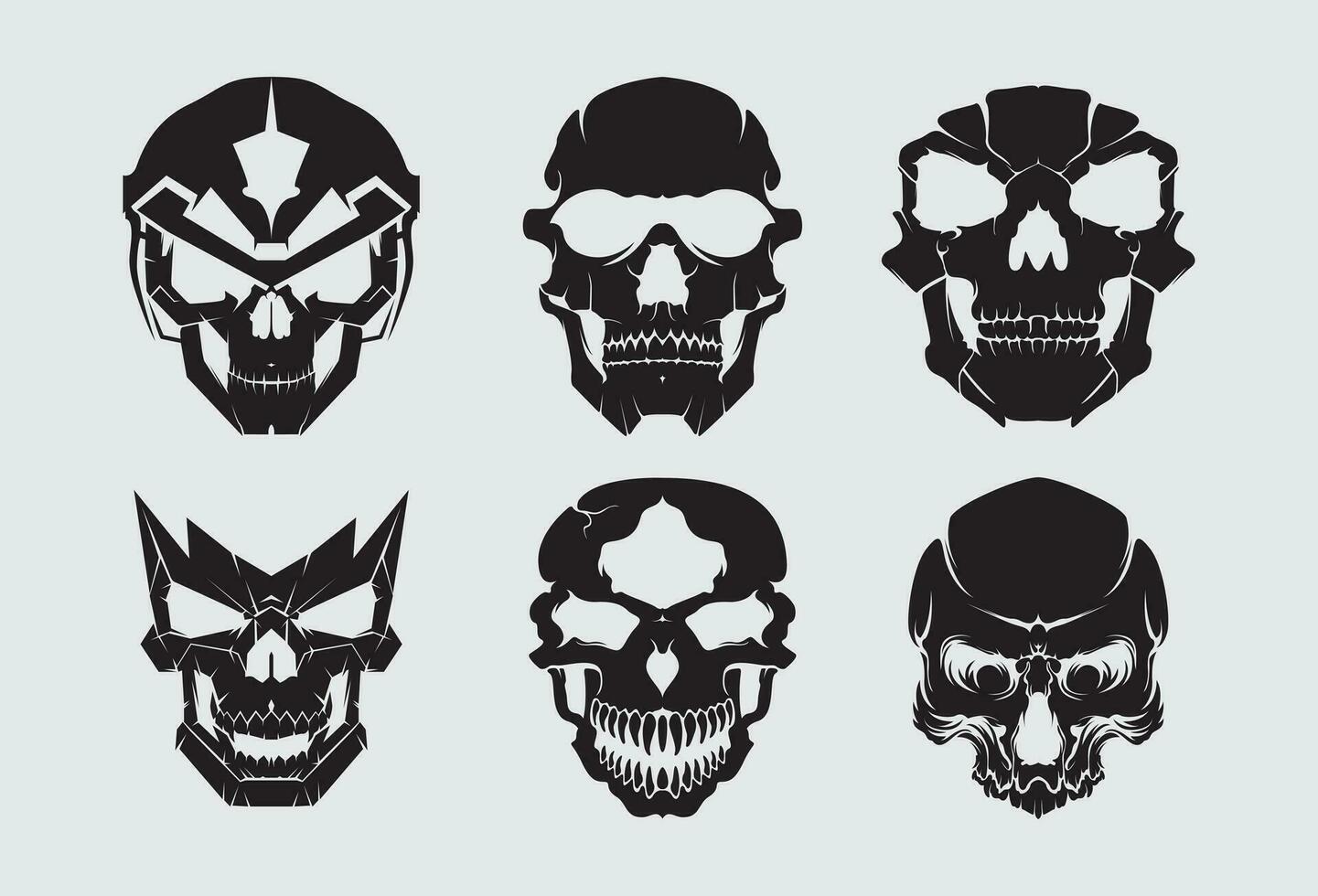 cráneo cyberpunk colección conjunto elemento vector juego futurista interfaz cyborg pegatina tatuaje t camisa diseño editable