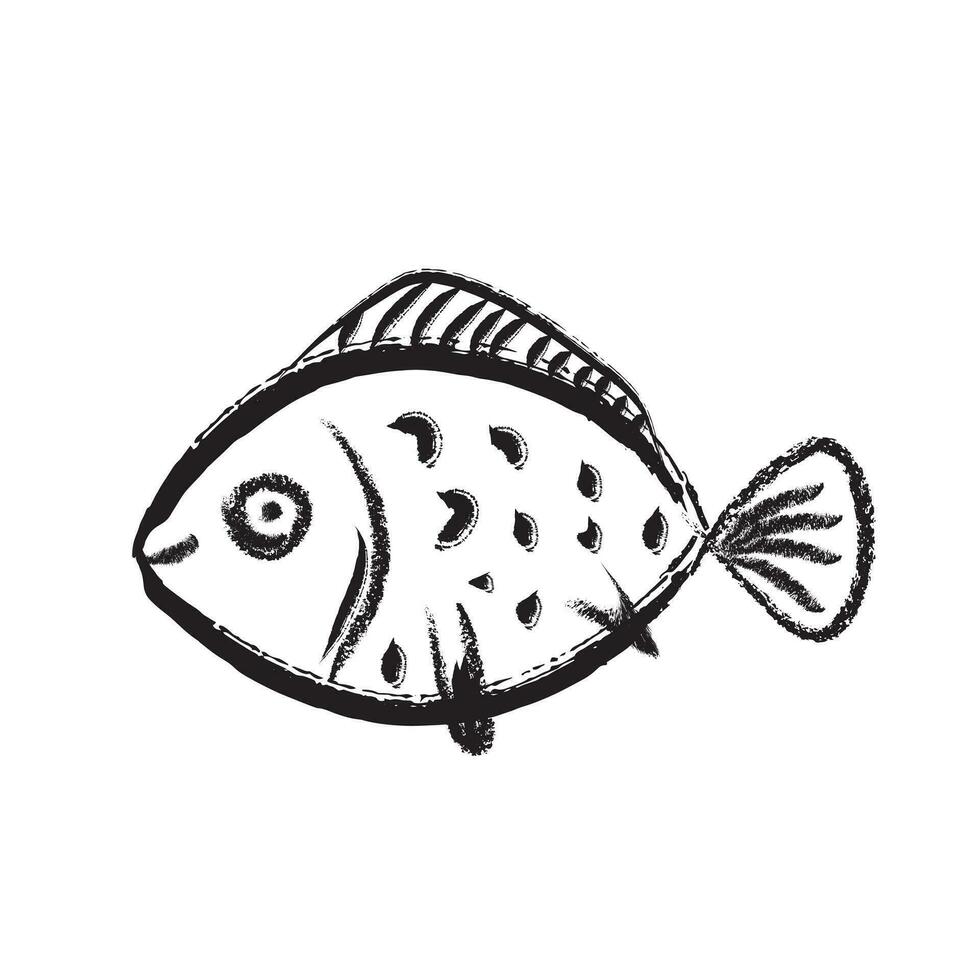 grunge fish black hand drawn vector