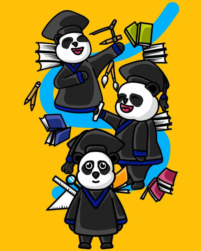 dibujos animados ilustración de panda celebrando graduación vector