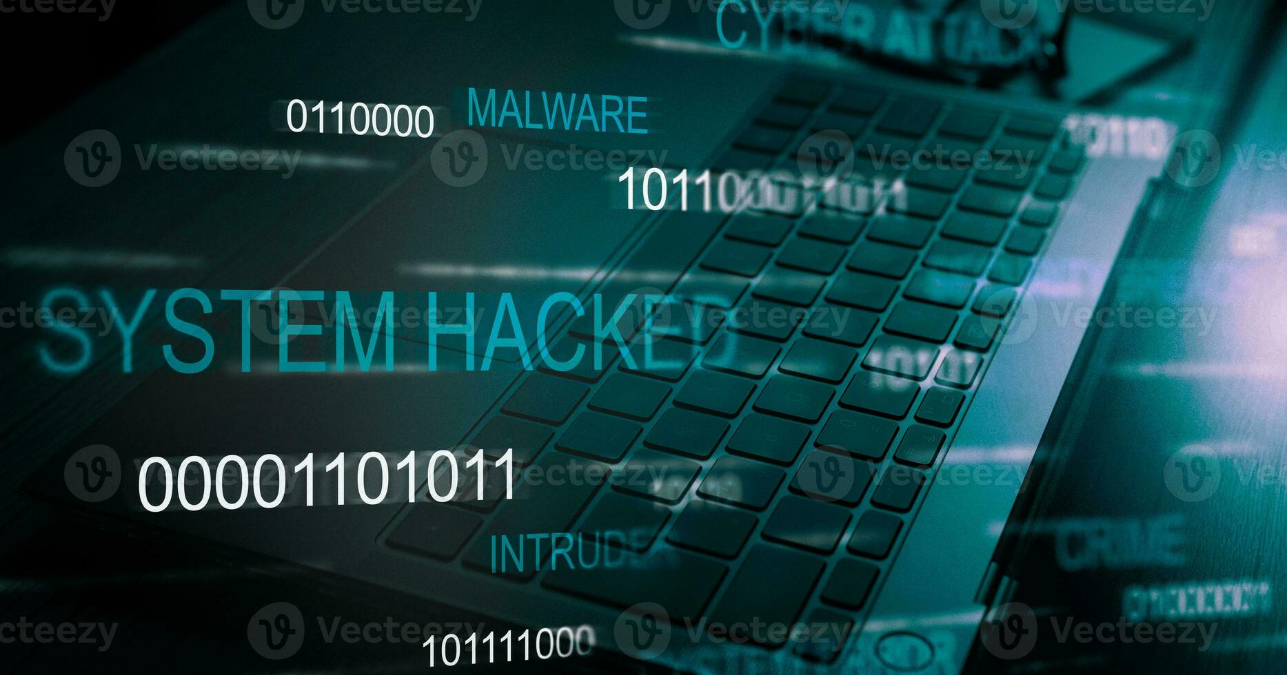 Futuristic banner with system hacked alert. Compromised information concept. Internet virus cyber security and cybercrime. photo
