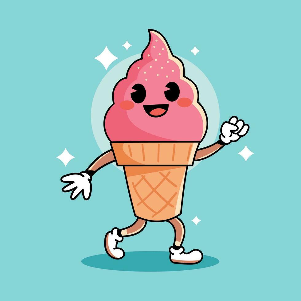 Cartoon happy pink ice cream vector