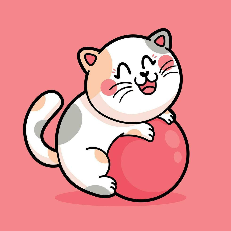 Cartoon cute little cat playing ball vector