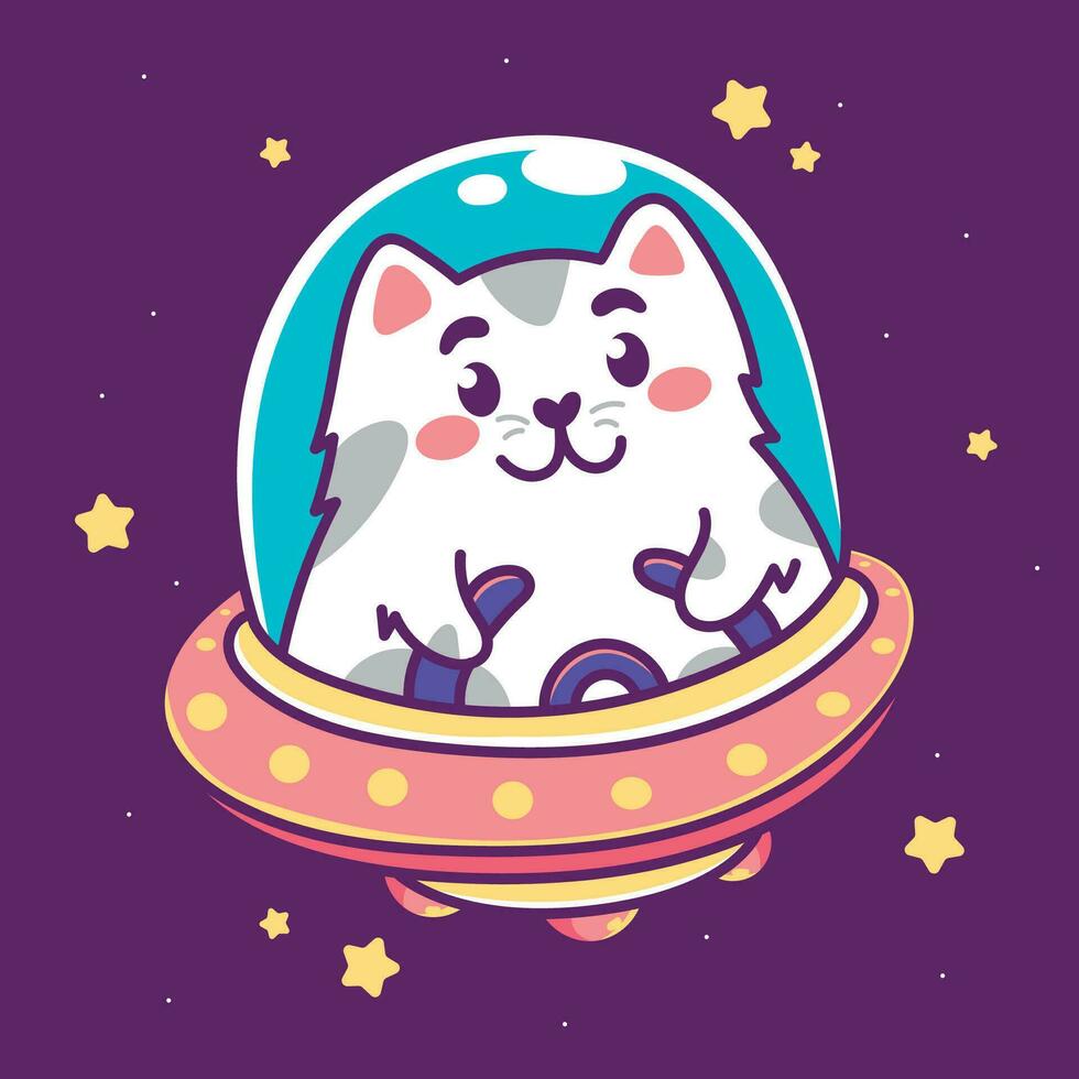 Cartoon fat cat riding ufo vector