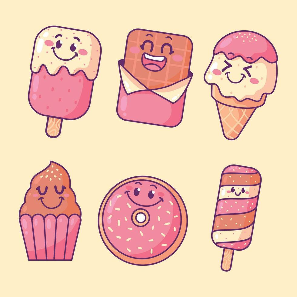 Collection cartoon ice cream chocolate muffin donut vector