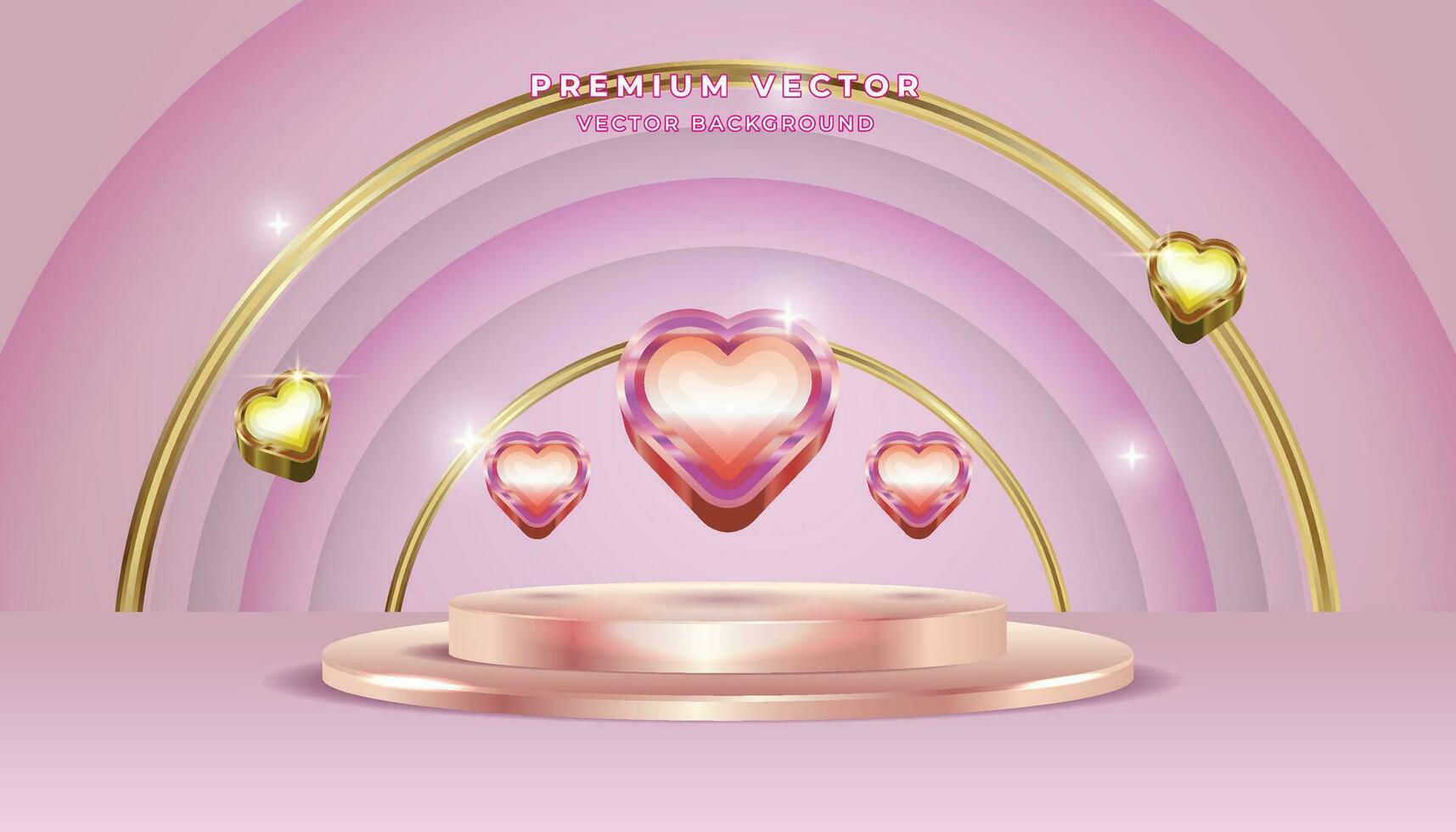 Vector 3D Gold love shape High Quality Pink Purple Background