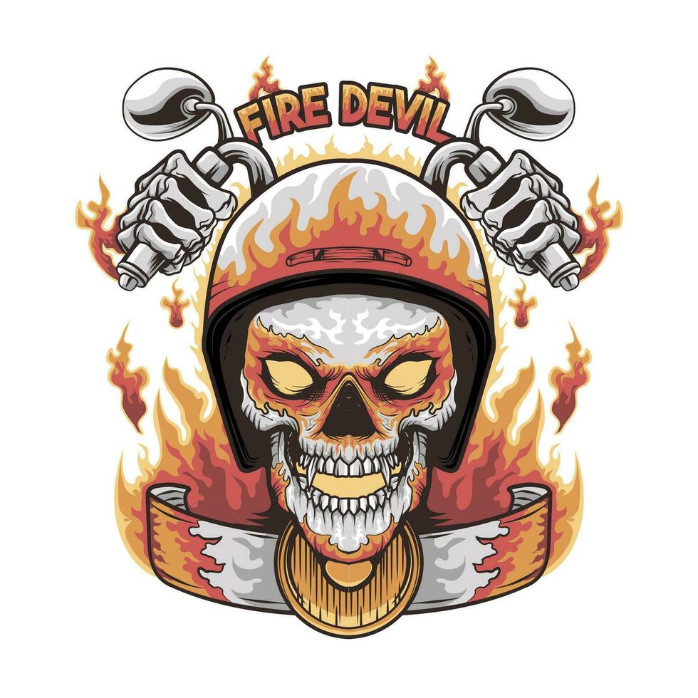 motorized and flaming skull head vector illustration