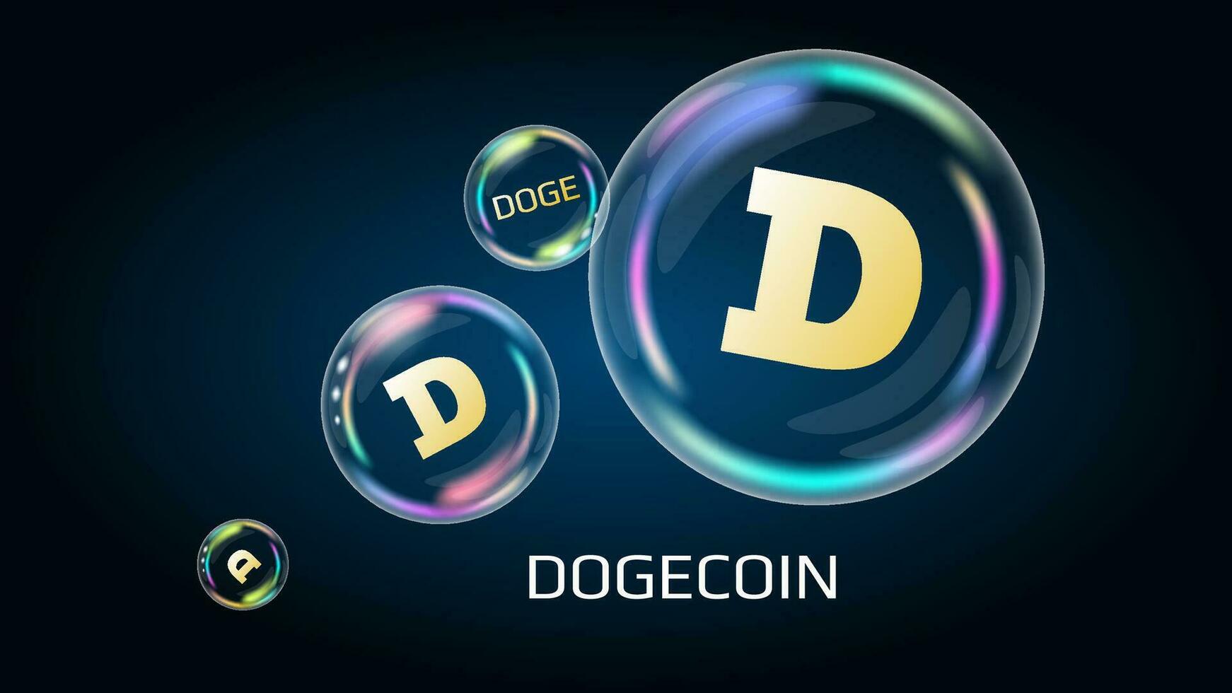 Dogecoin DOGE token symbol in soap bubble. The financial pyramid will burst soon and destroyed. Vector illustration.