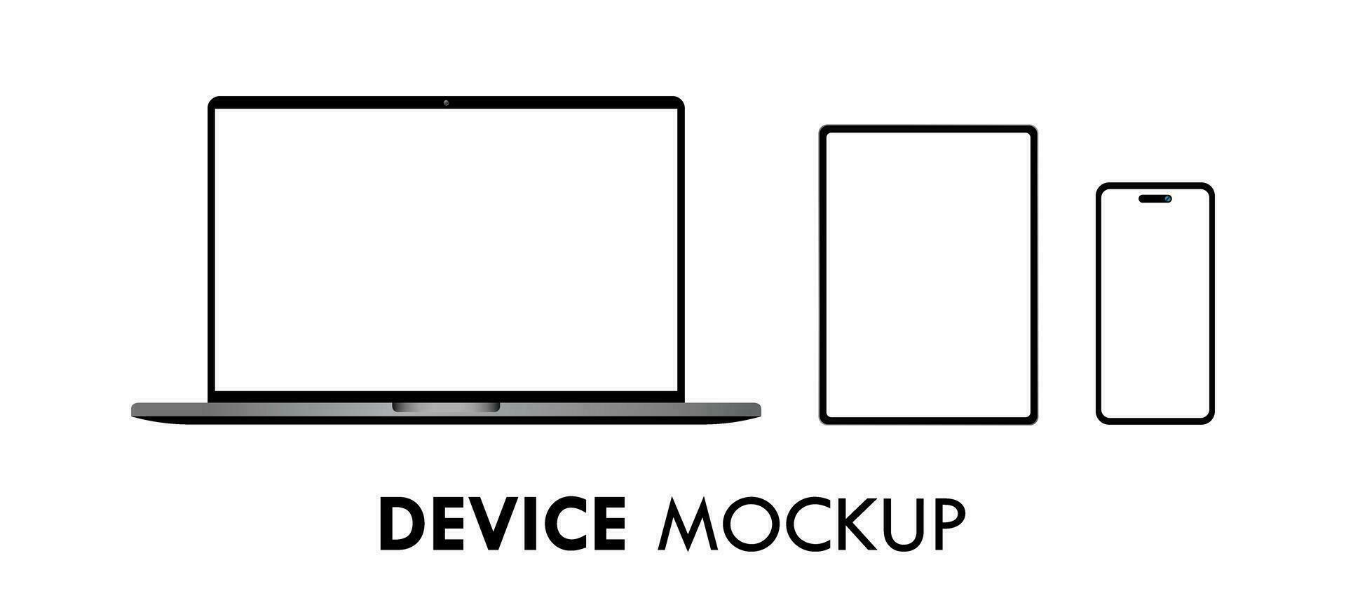 Laptop Tablet Smartphone Modern Devices Mockup Set Vector Illustration