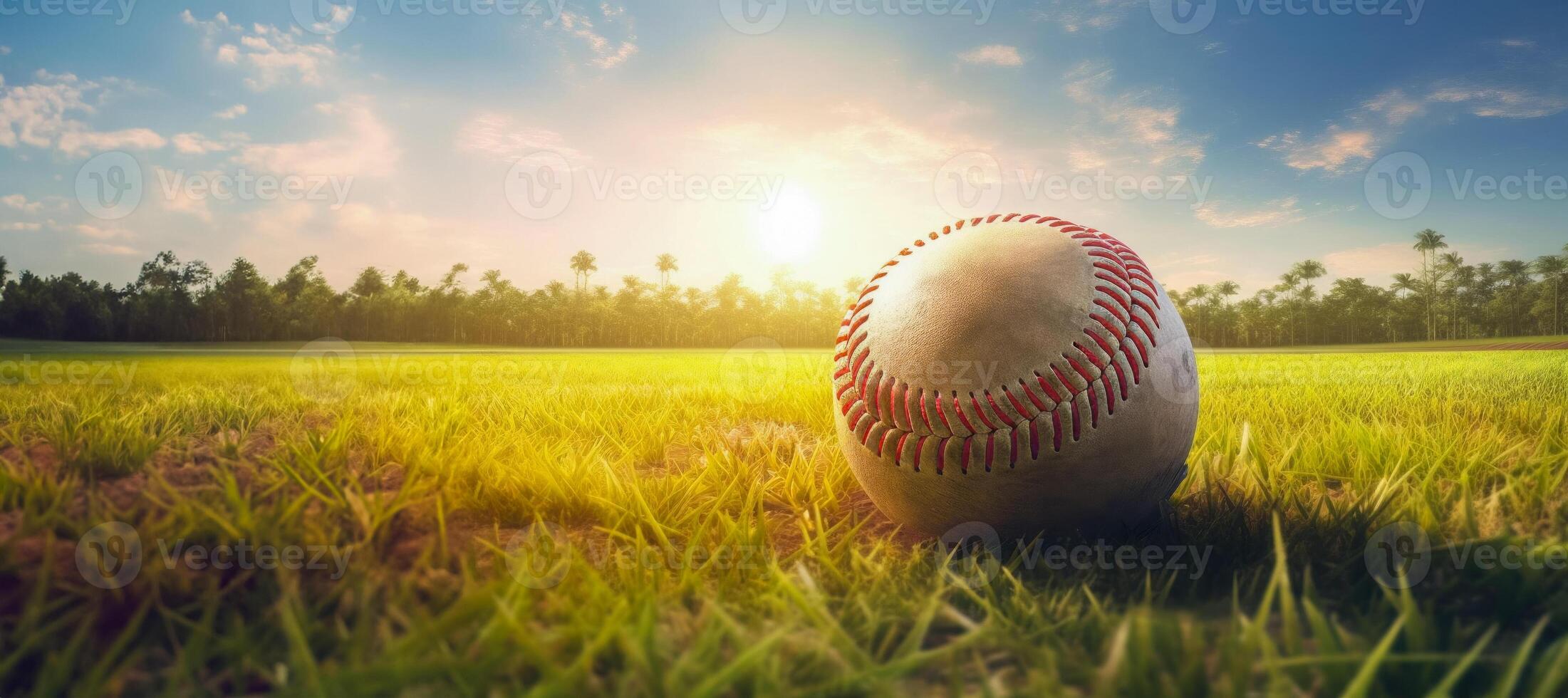 Softball on the green grass, close-up. AI generated high quality illustration photo