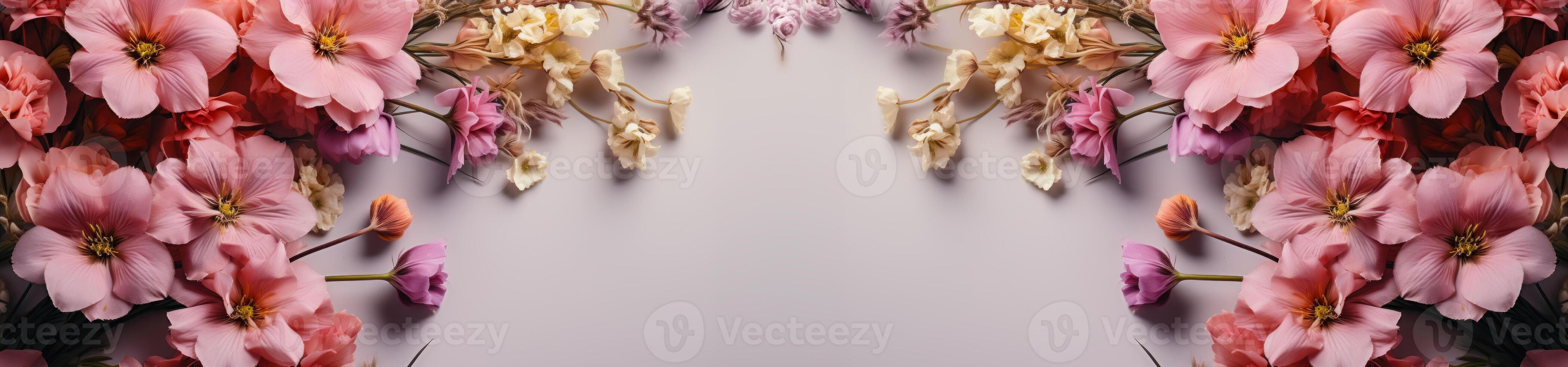 Summer banner with meadow flowers. Floral web banner or background, illustration created by AI photo