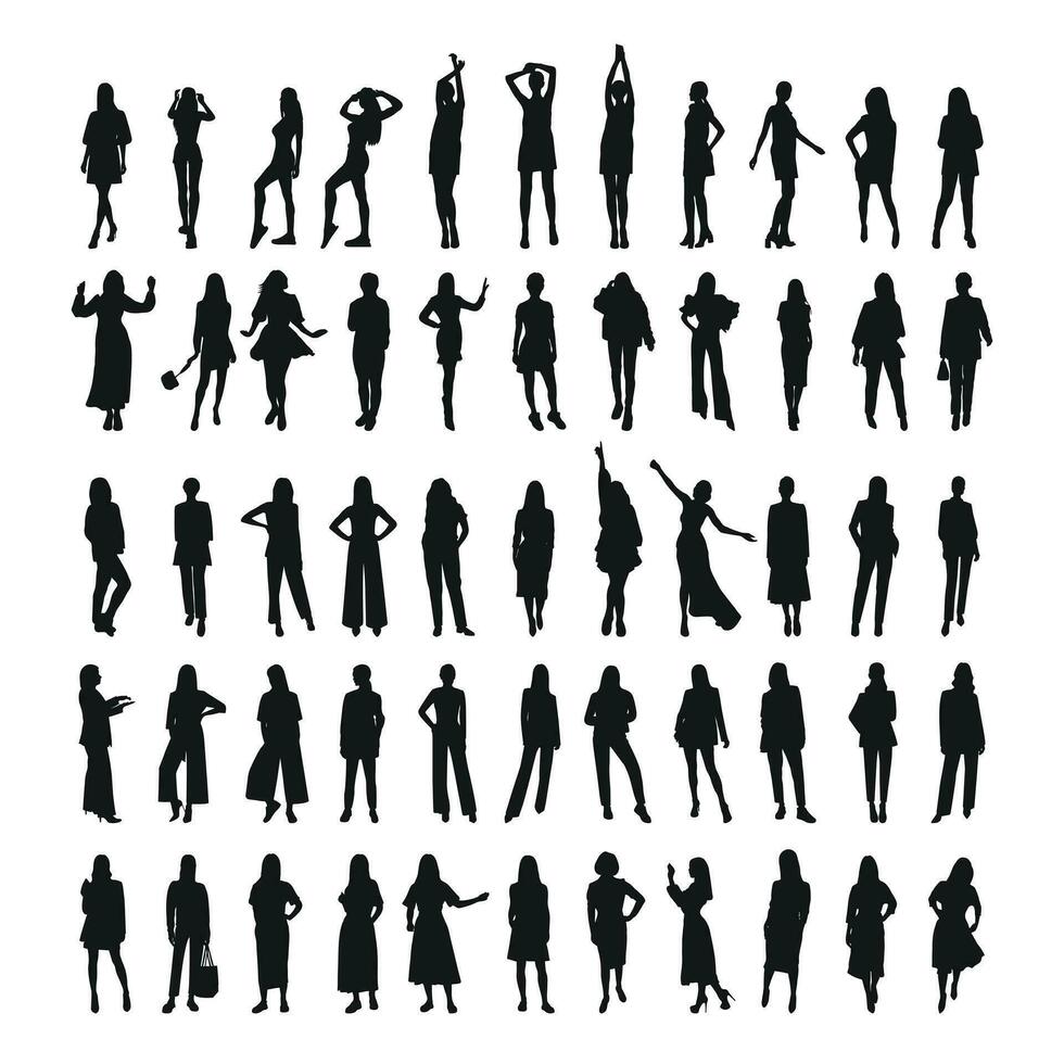 Image of female silhouettes. Woman, female, maiden, lass, lady, girl vector