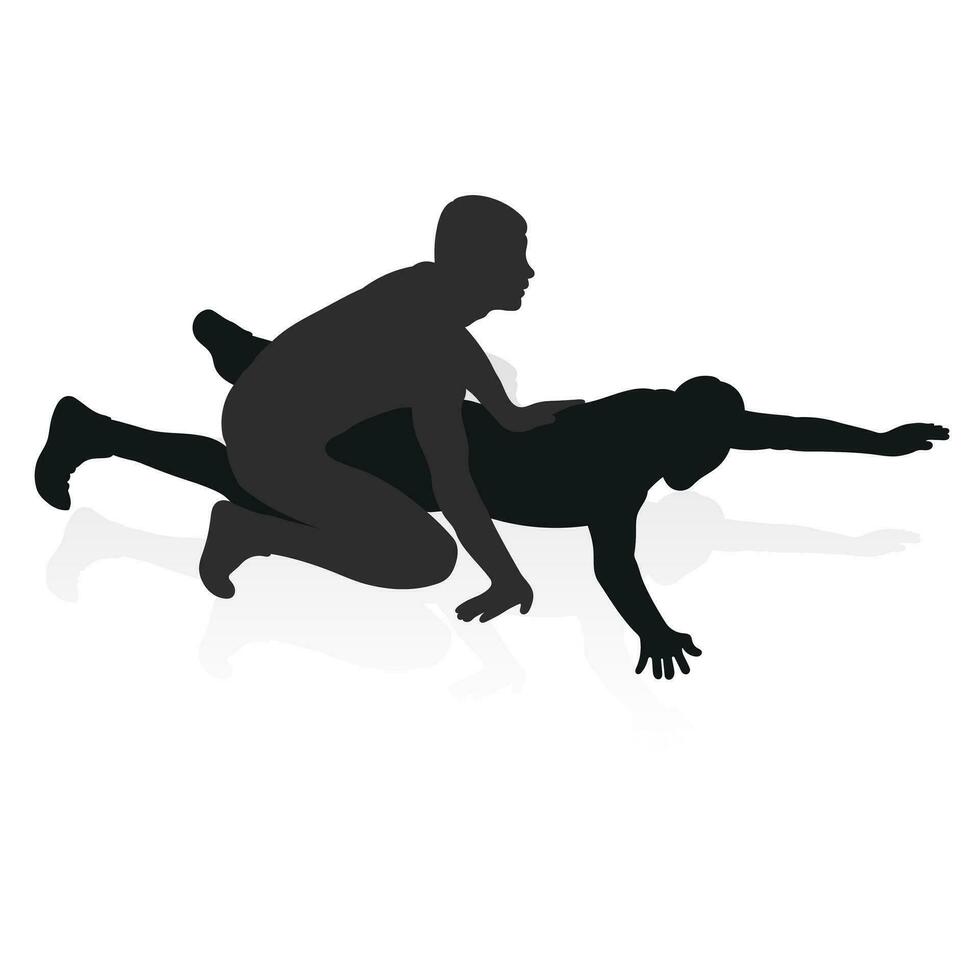 Image of a silhouette of a wrestler athlete in a fighting pose. Greco Roman wrestling, combating, duel, fight, martial art, sportsmanship vector