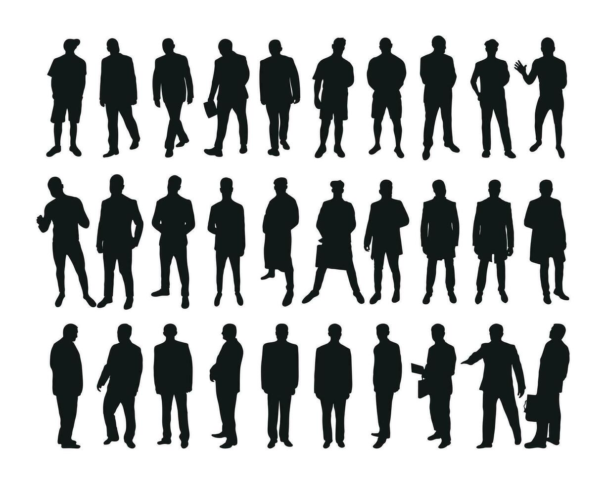 Image male silhouettes. People, human, person, man, men, guy, lad, fella, stripling, boy. Businessmen, workers, friends, students, demonstrators, professor, audience vector