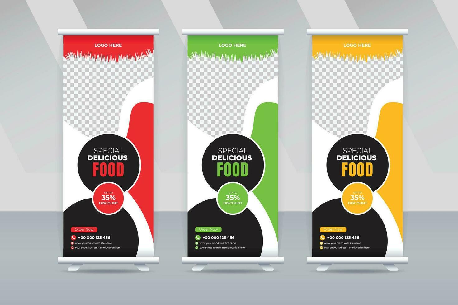 Food and restaurant roll up banner or x banner template design vector