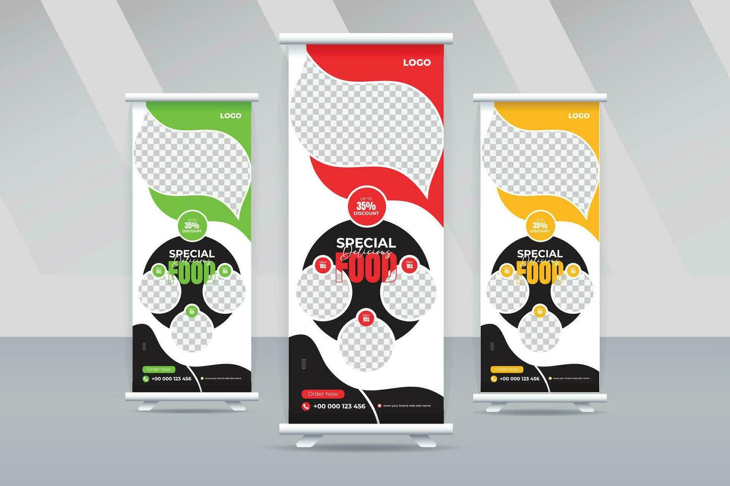 Food and restaurant roll up banner or x banner template design vector