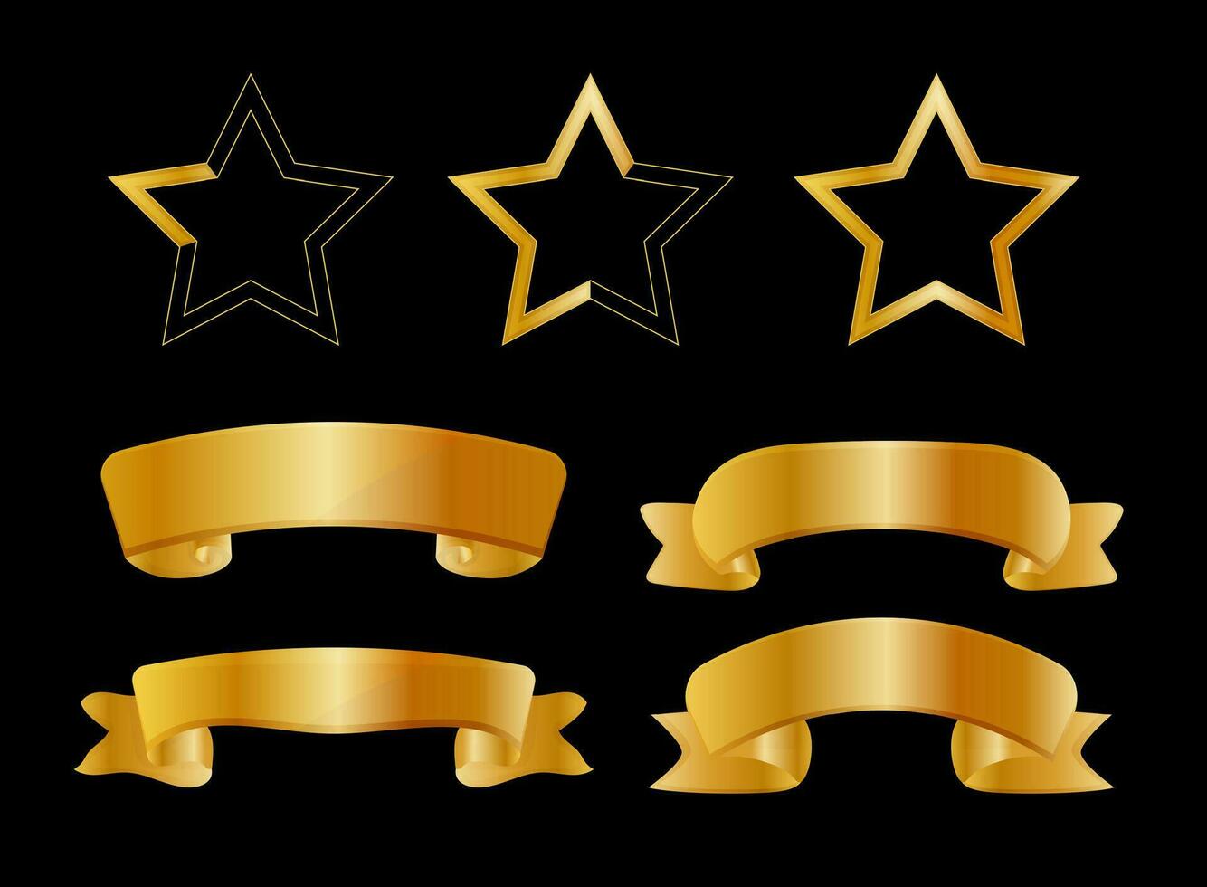 gold ribbon set, Stars Rating and Text banner flat tape icon vector set.