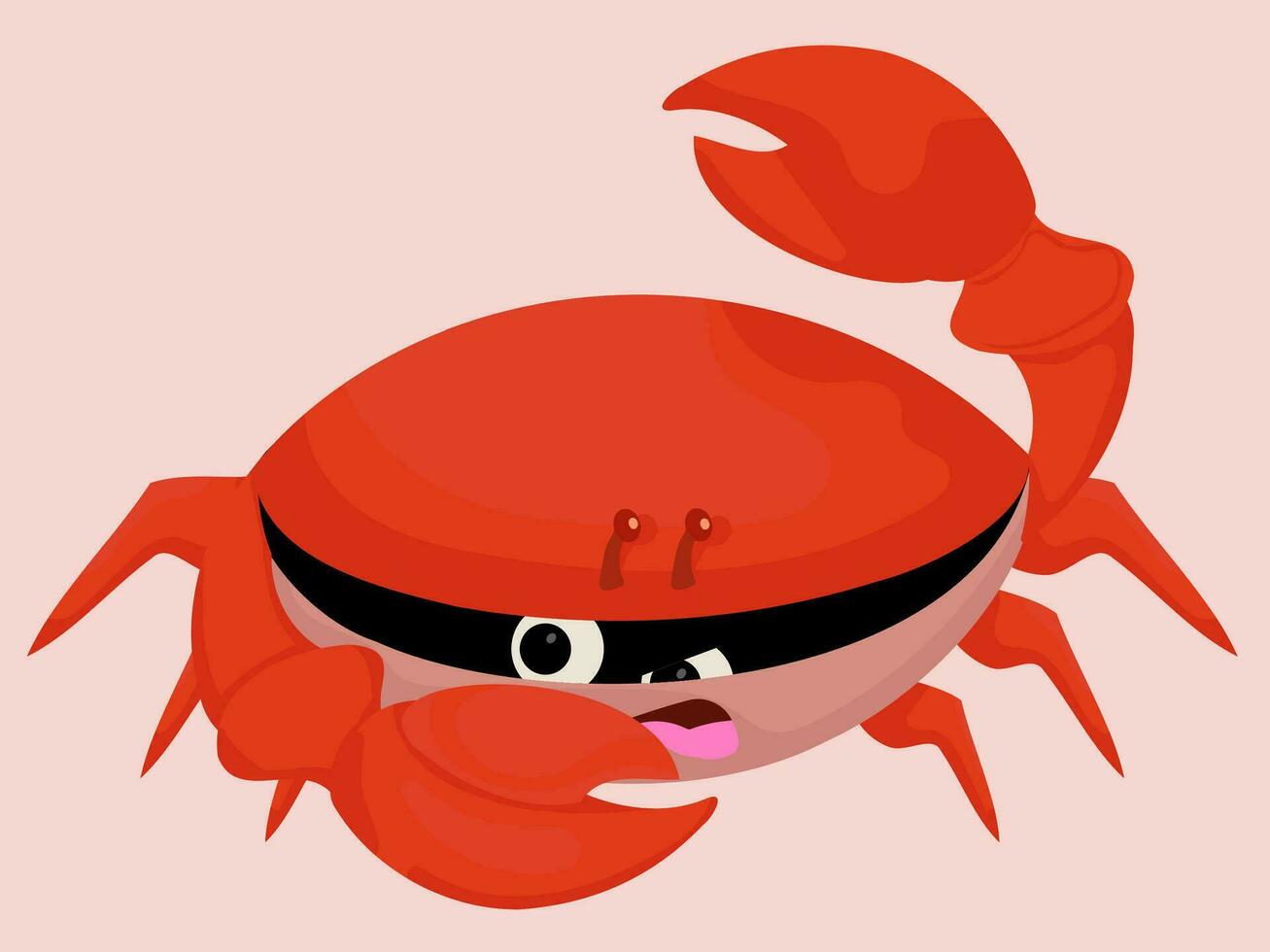 Cute red crab vector illustration in angry pose, flat color style.