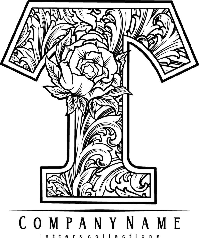 majestuoso elegancia clásico inicial t grabado monograma letra ornamento monocromo vector ilustraciones para tu trabajo logo, mercancías camiseta, pegatinas y etiqueta diseños, póster, saludo tarjetas