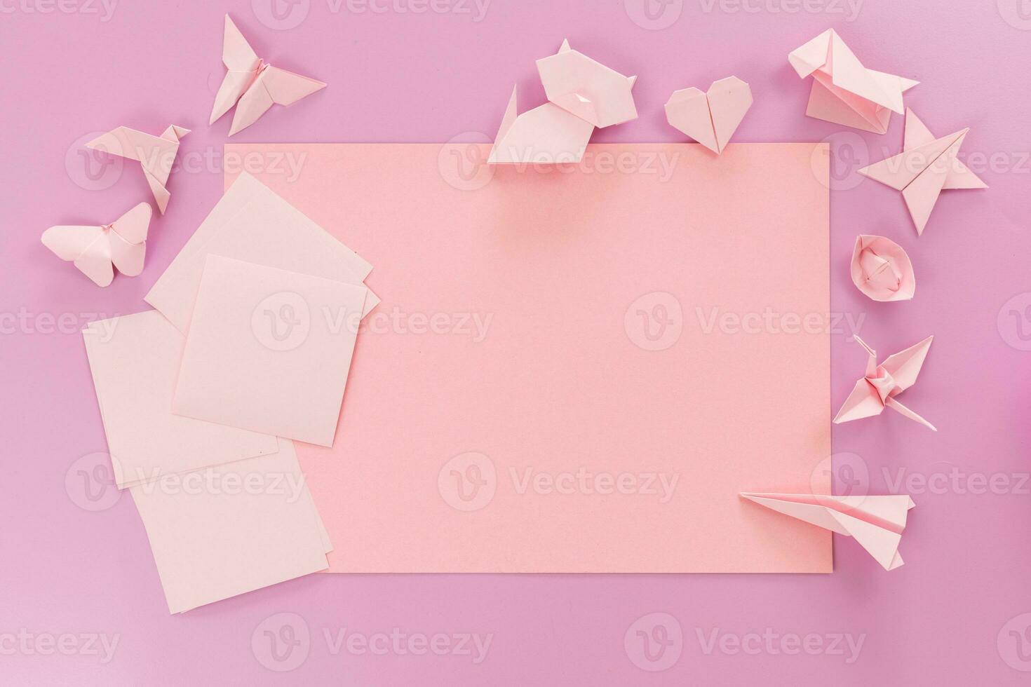 Pink origami figures, Top view photo