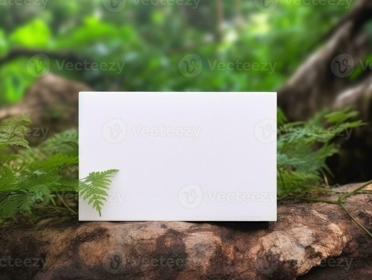 Blank mock up business card, nature inspired theme. Generative AI photo