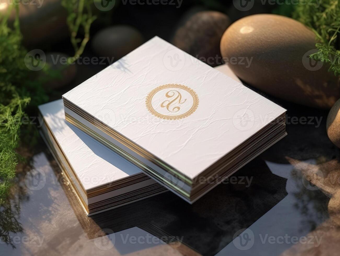 Blank mock up business card, nature inspired theme. photo