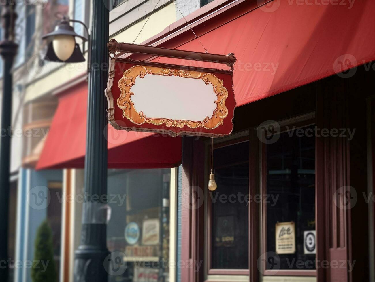 Blank mock up sign at coffee shop cafe, advertising board. Generative AI photo