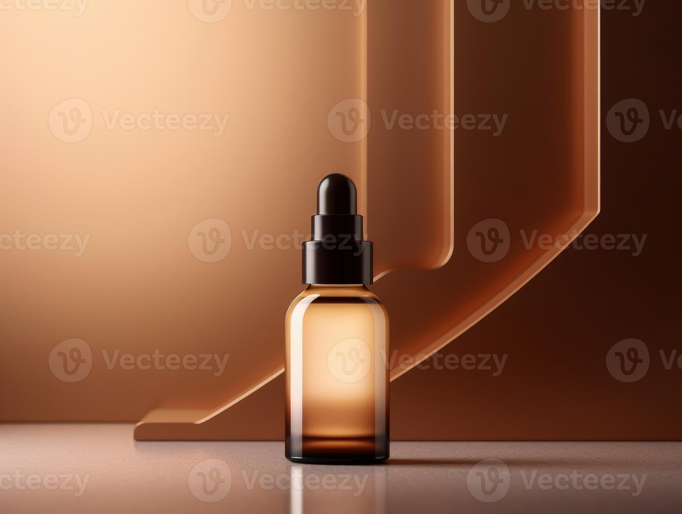 Mock up empty serum bottle with brown modern minimal background