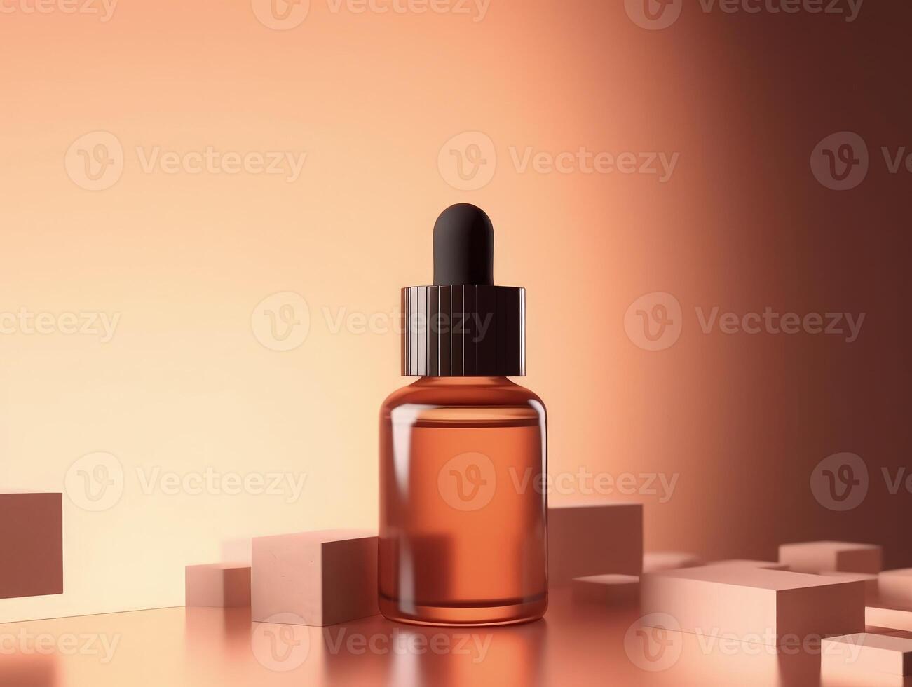 Mock up empty serum bottle with brown modern minimal background