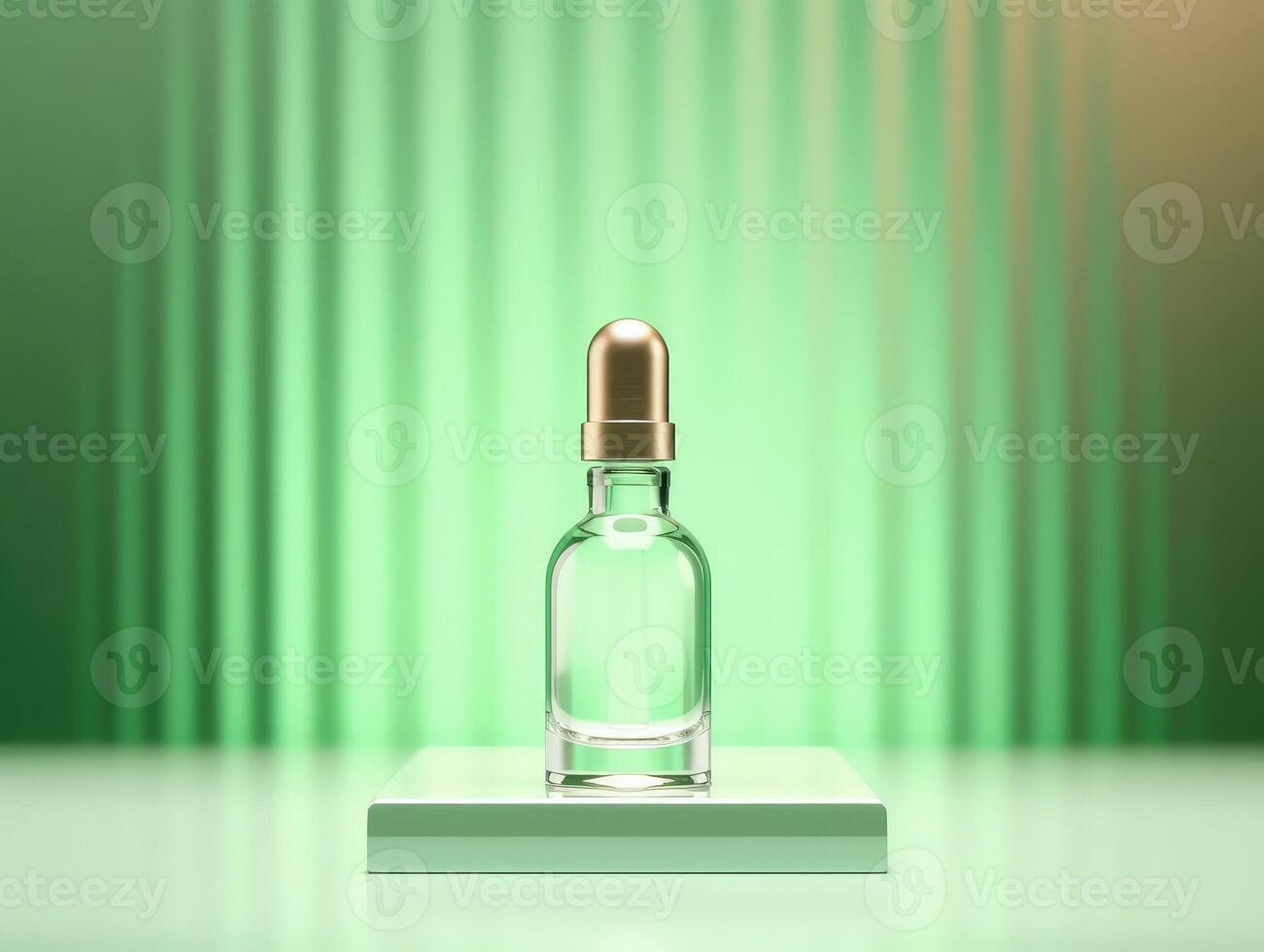 Mock up empty serum bottle with green modern minimal background