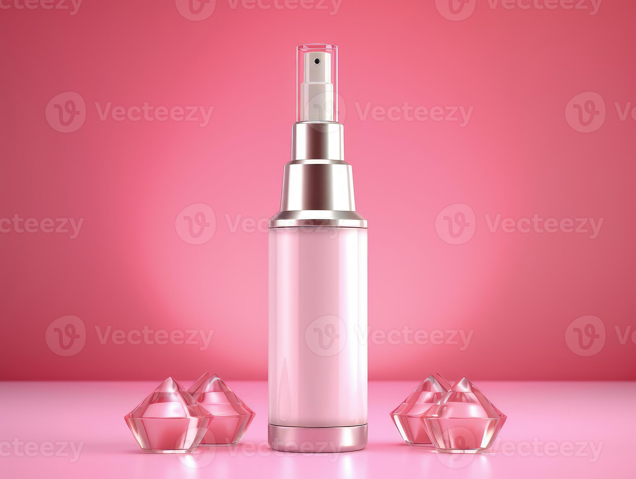 Mock up empty serum bottle with pink modern minimal background