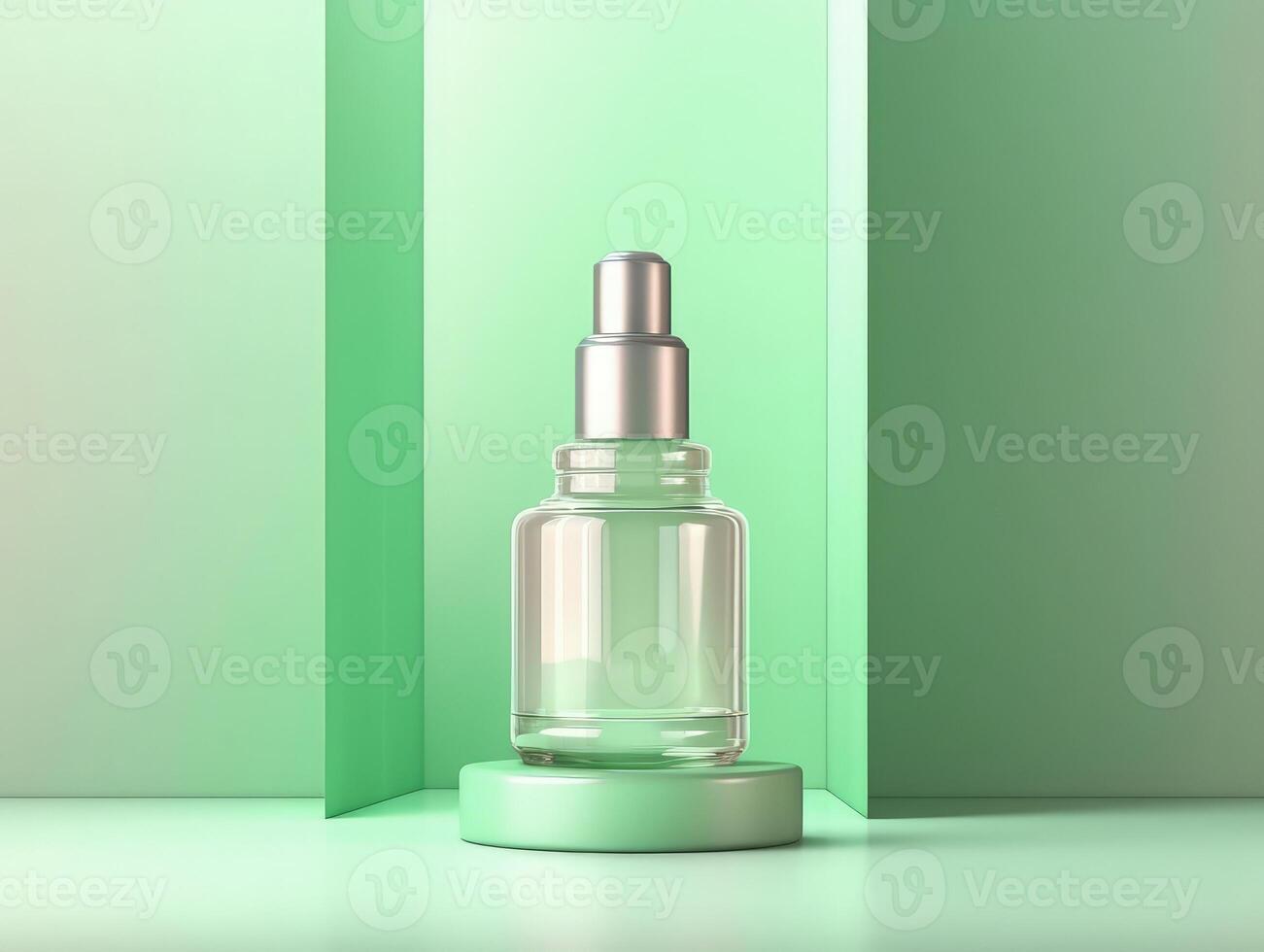 Mock up empty serum bottle with green modern minimal background