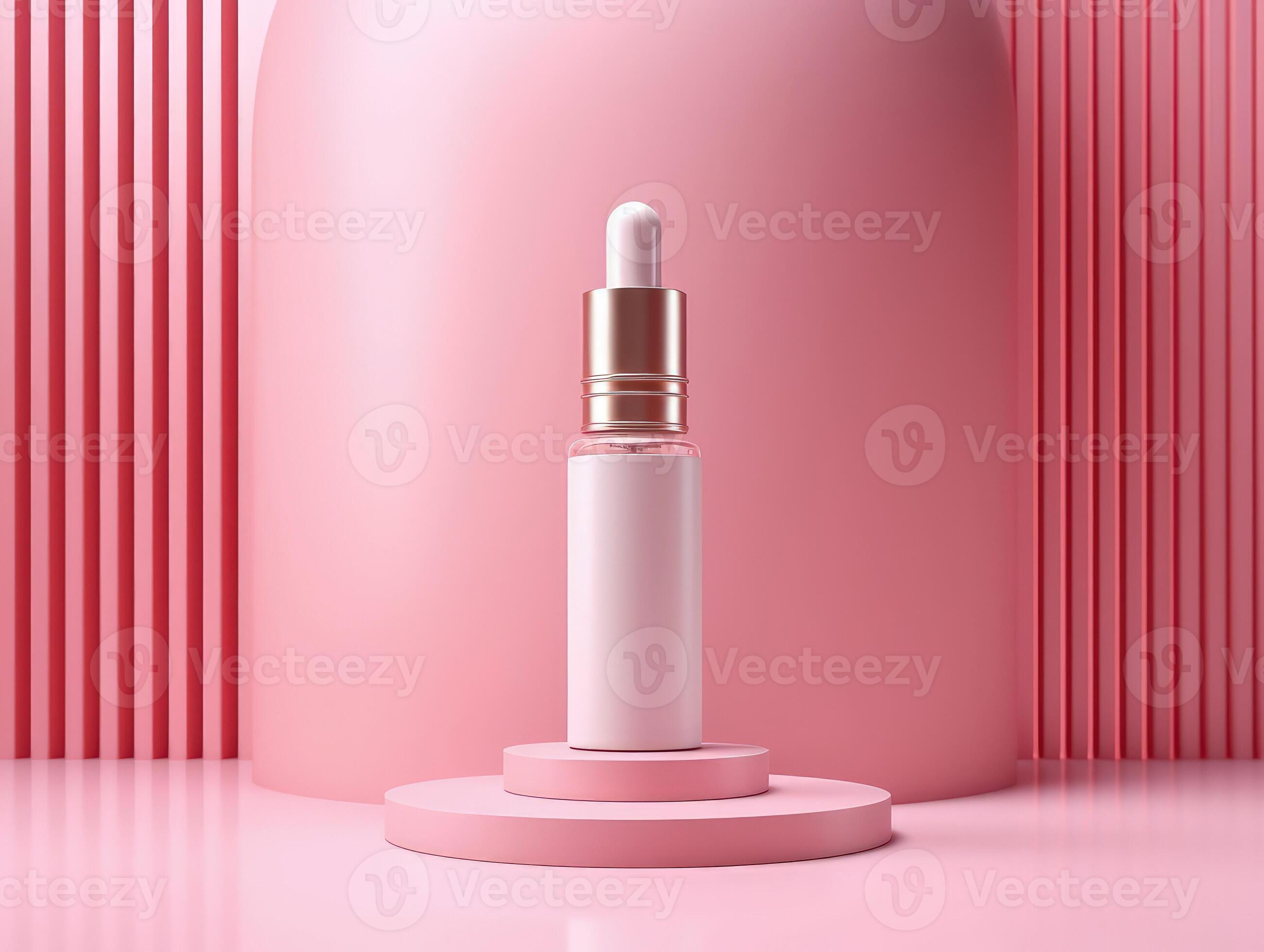 Mock up empty serum bottle with pink modern minimal background
