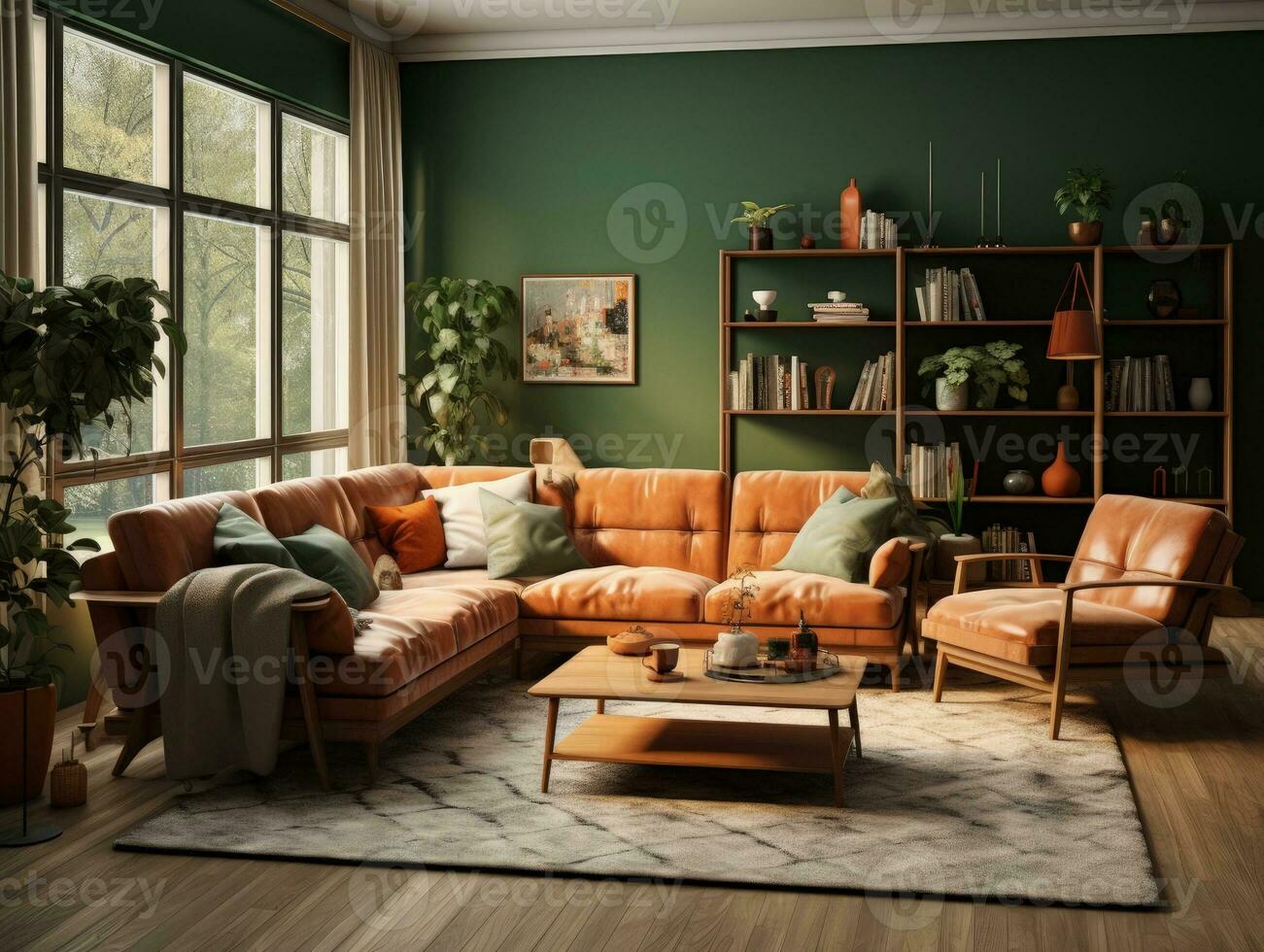 Luxury green vintage living room with decoration. Generative AI ...