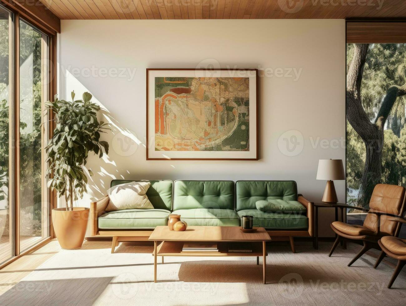 Luxury green vintage living room with decoration. Generative AI photo
