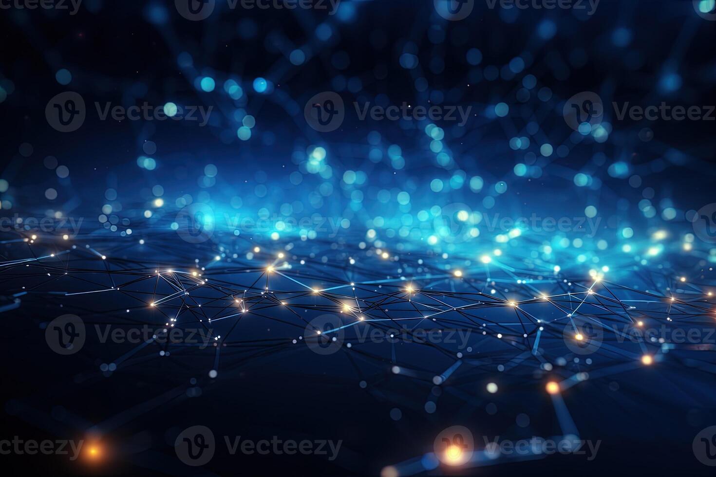 Blue abstract background with a network grid and particles connected. photo