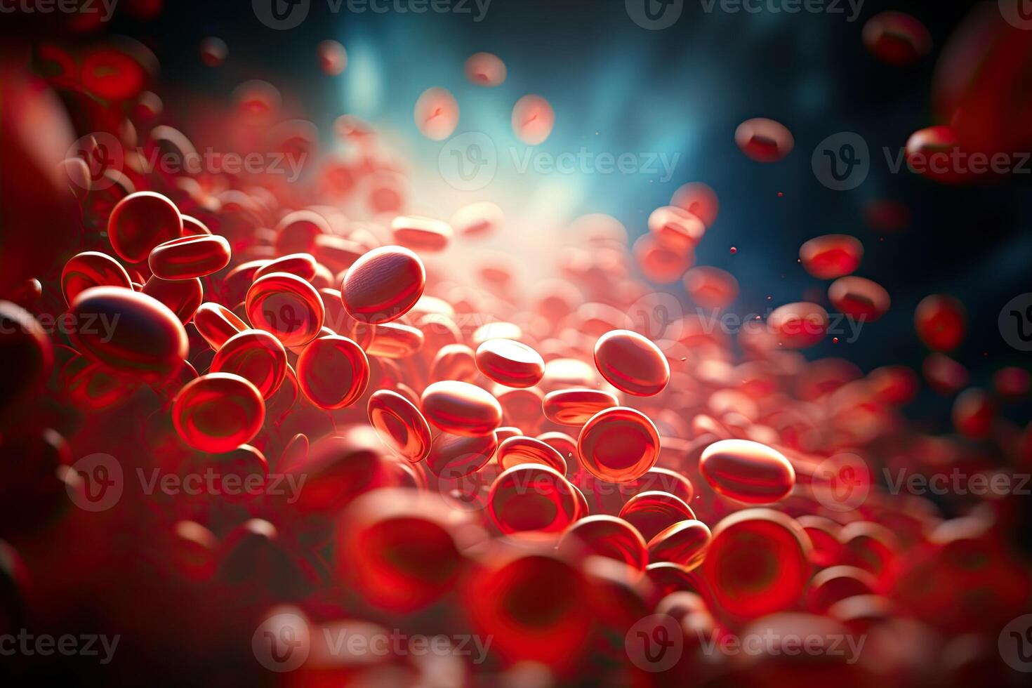 Human red blood cells in vein. Red blood cells medical design. Medical science background. Generative AI photo