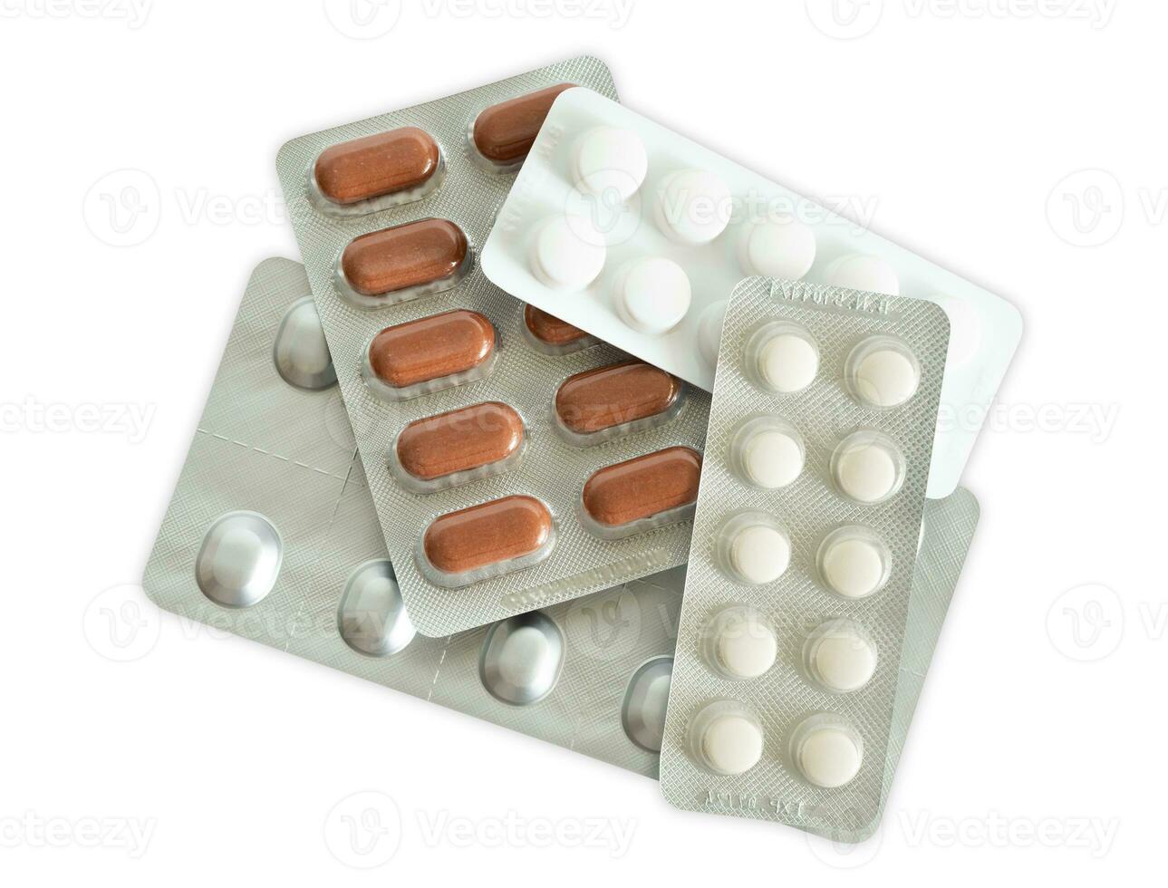 Pills, medicine tablet, isolated on blank background. photo