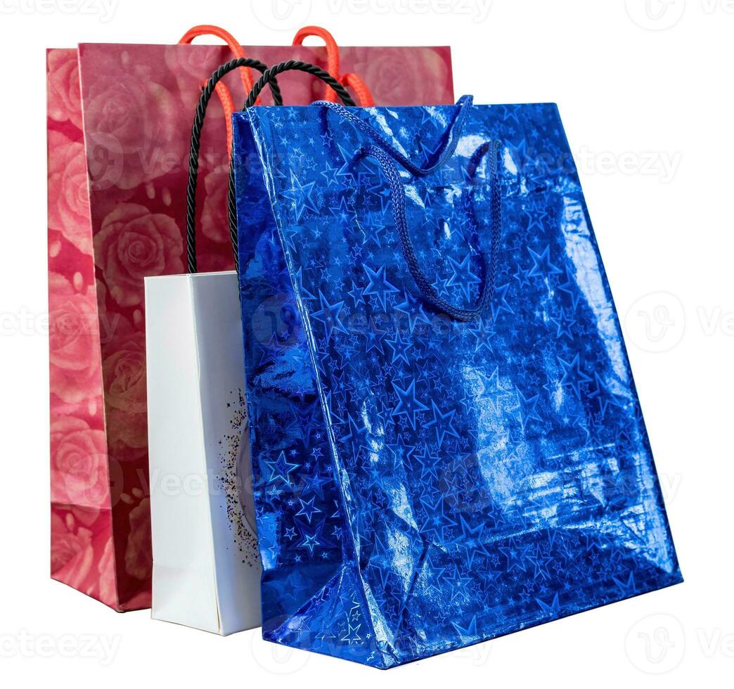 A shot of a bunch of decorated shopping bags. photo
