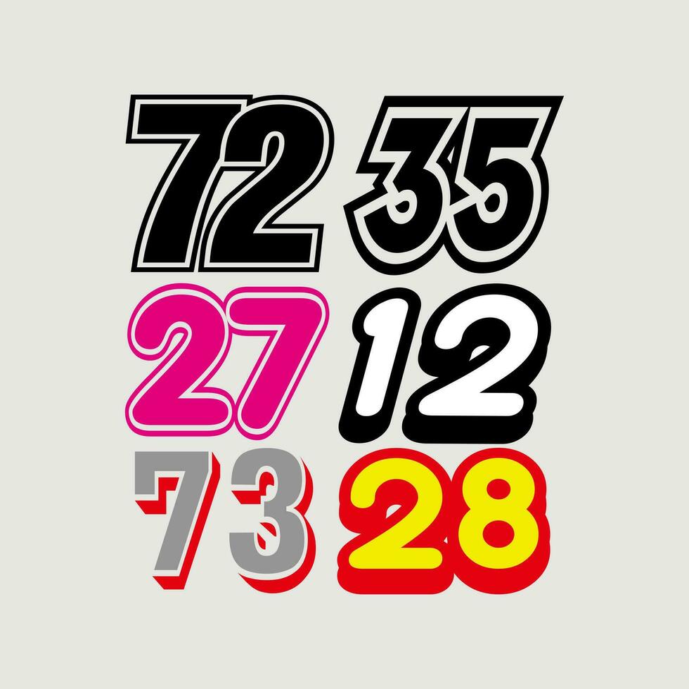 numbers sport for print and cutting sticker.  selected number for car or  motor sport vector