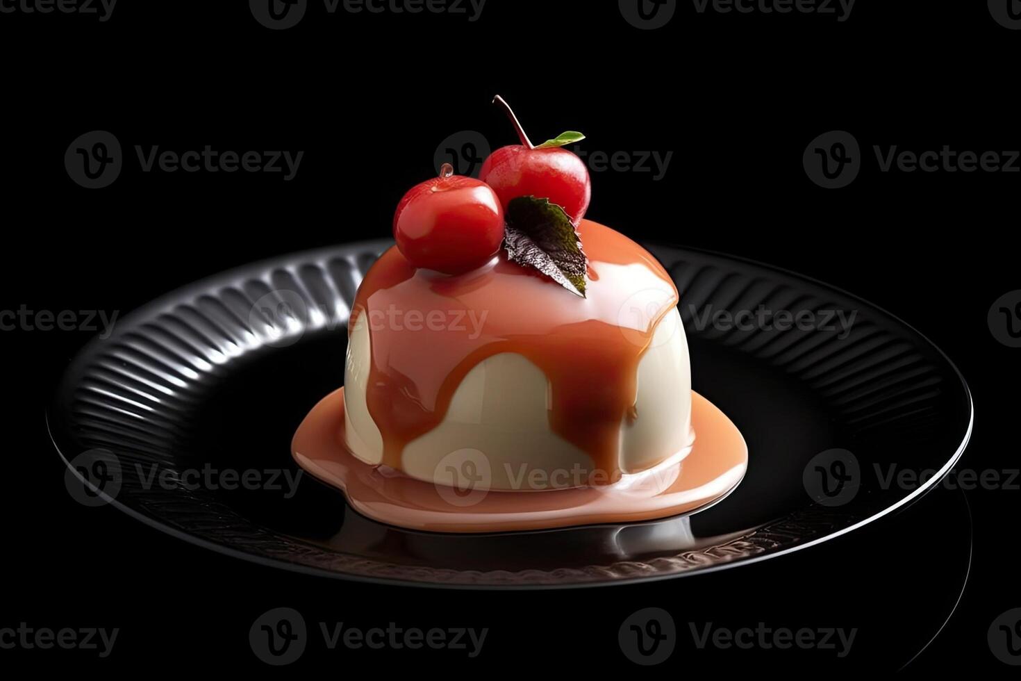 mangosteen pudding on a plate, black background, illustration, photo