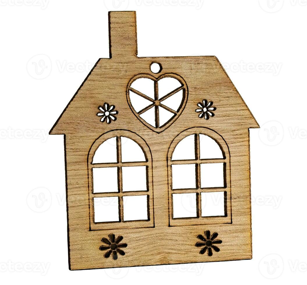 Wooden house, real estate buying and selling concept, isolated on blank background. photo
