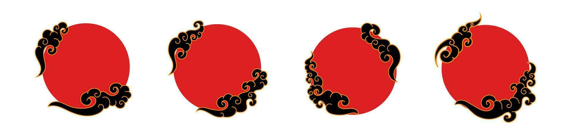 Ornamental cloud red circle frame vector