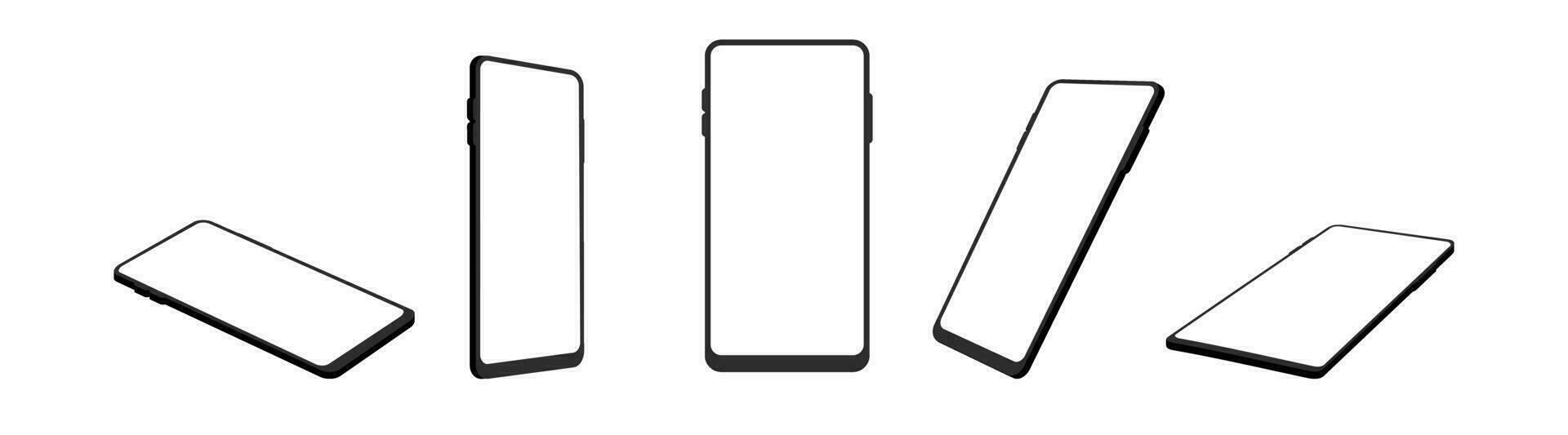 teléfono inteligente móvil teléfono mocku desde diferente lado ángulo vector