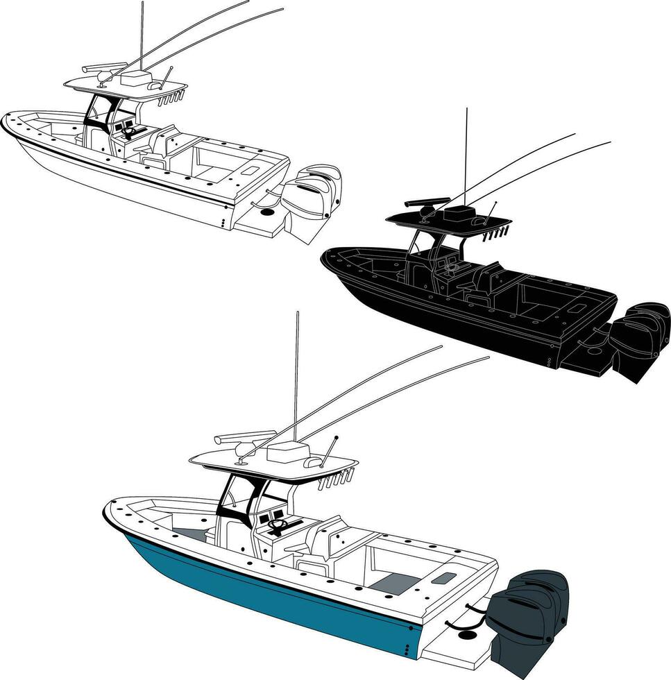 pescar barco vector línea Arte ilustración