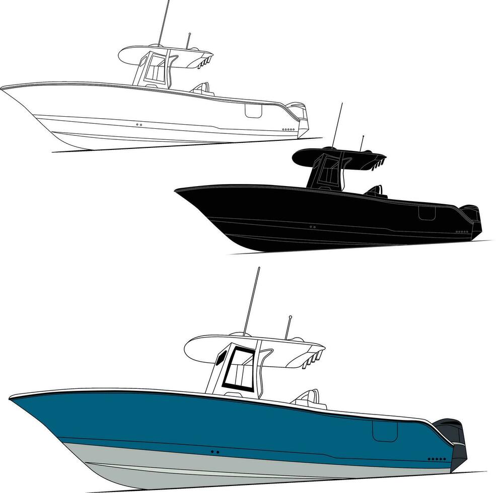 pescar barco vector línea Arte ilustración