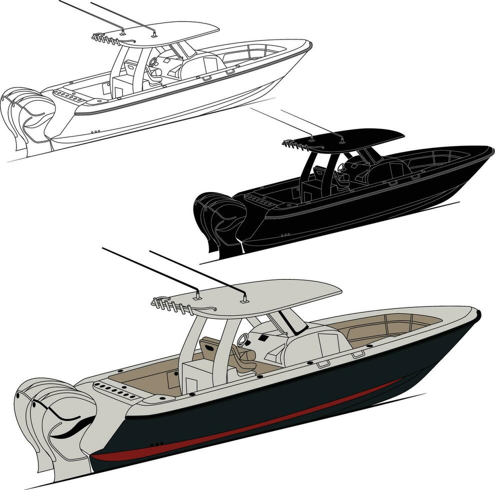 pescar barco vector línea Arte ilustración