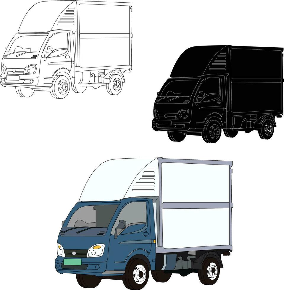 Mini truck vector line art illustration
