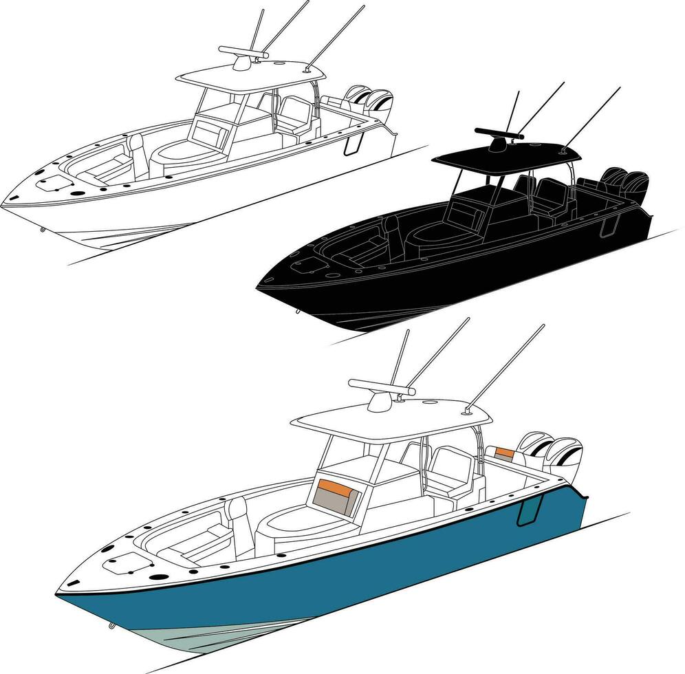 Vector, line art and color image of fishing boat on a white background. vector